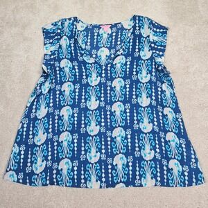 Women's Lilly‎ Pulitzer Blue Jellyfish Print Flowy Sleeveless Top Blouse Size XL